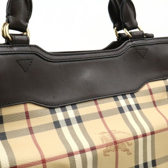 BURBERRY Shadow Horse Nova Check Tote Bag Shoulder PVC Leather Beige Dark Brown - Picture 8 of 10